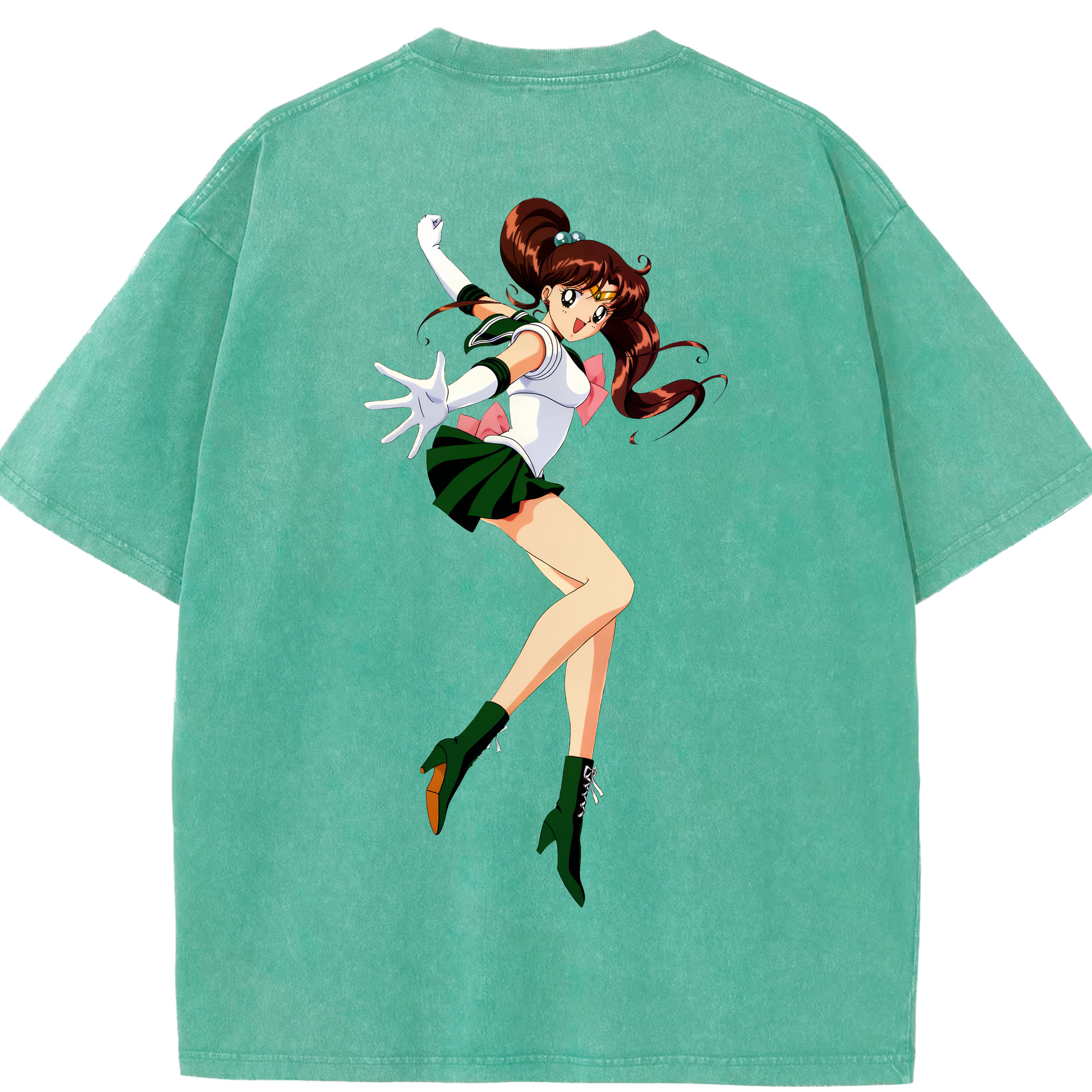 （画像用） 美少女戦士セーラームーン 木野 まこと きの まこと Sailor Moon Kino Makoto （セーラージュピター；Sailor Jupiter） 綿100% ヴィンテージ風 半袖Tシャツ（背面プリント）